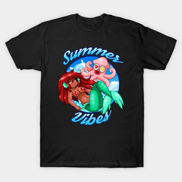 Summer Vibes Dark Skin Mermaid T-Shirt by wildsidecomix